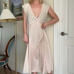 Adonna Vintage 80s Lace and Satin Slip Dress